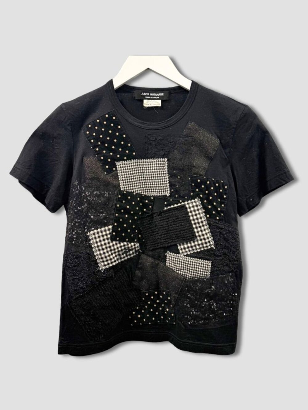 JUNYA WATANABE COMME des GARCONS Black Patchwork T-shirt Sz S Cotton Blend